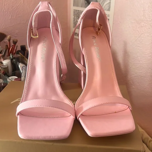 Geri-Wide Fit Baby Pink Barley There Square Toe Block Heel-Worn Once